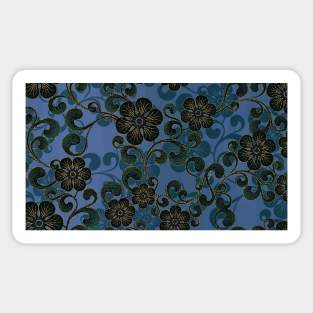 Faux Embroidered Blue Floral Pattern Sticker